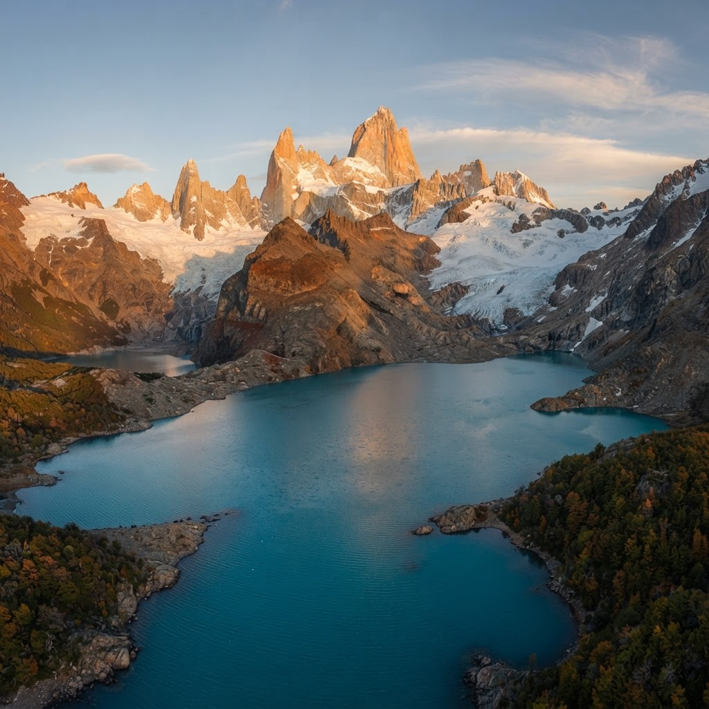 Paisaje patagonico de Argentina con montanas y lago